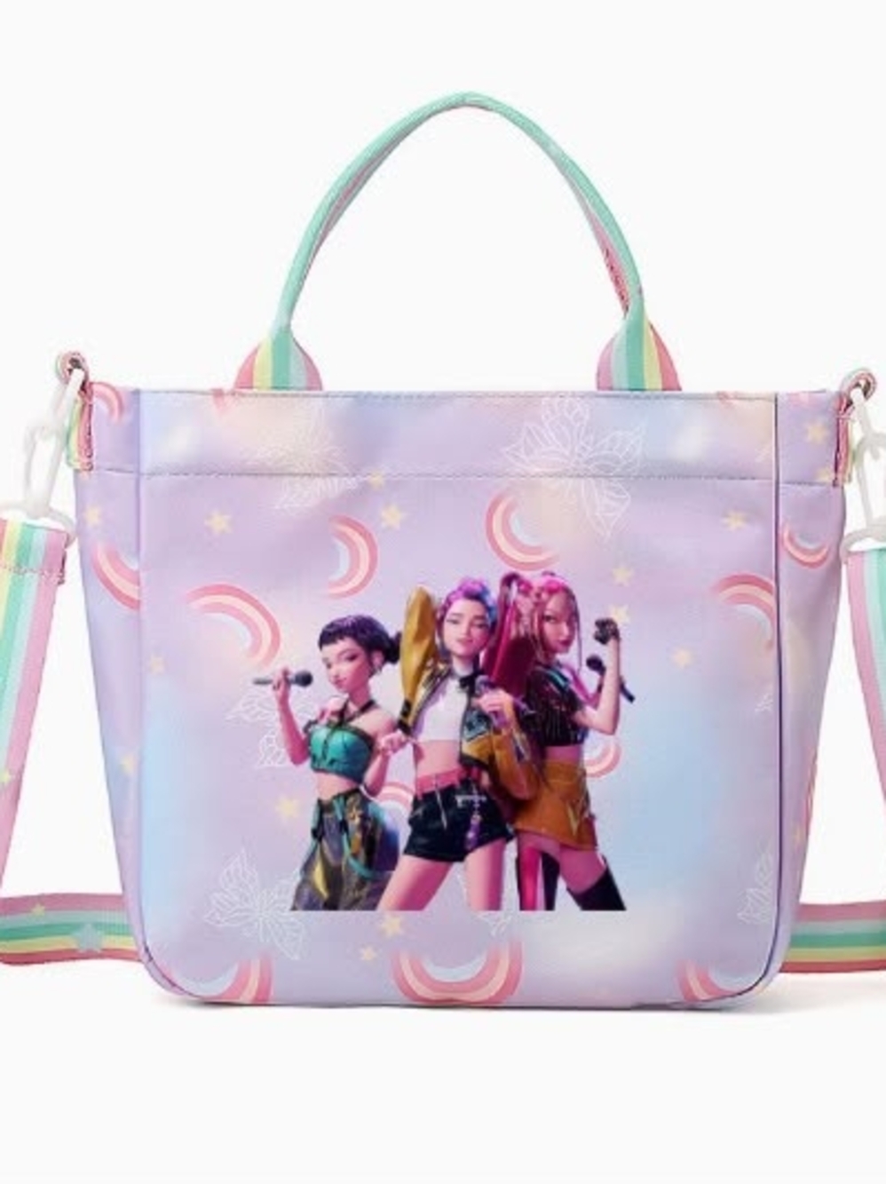 Pastel Purple Rainbow-Accent Girls' Character Tote Bag